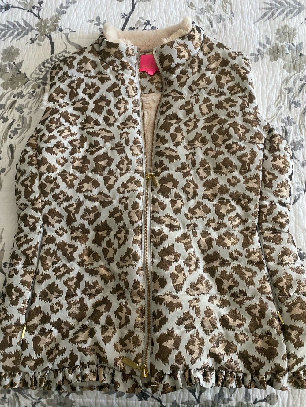 Lilly Pulitzer Leopard-Print Puffer Vest in Brown & Cream